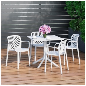 Westin Furniture Frond & Form Outdoor Dining Table and 4 Leaf Back Chairs, White