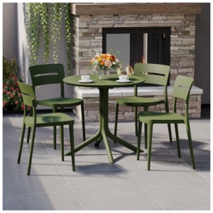 Westin Furniture Frond & Form Outdoor Round Dining Table and 4 Open Back Chairs, Olive Green