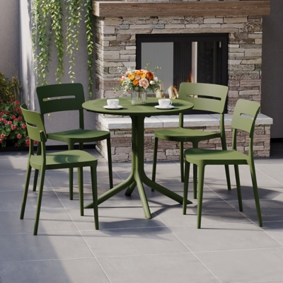 Westin Furniture Frond & Form Outdoor Round Dining Table and 4 Open Back Chairs, Olive Green