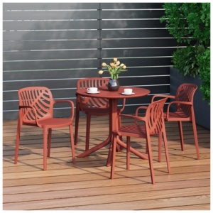 Westin Furniture Frond & Form Outdoor Round Perforated Table and 4 Chairs, Red