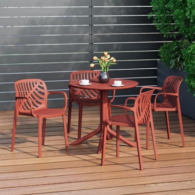 Westin Furniture Frond & Form Outdoor Round Perforated Table and 4 Chairs, Red