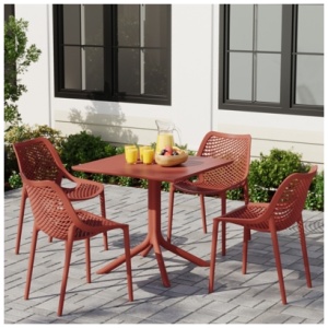 Westin Furniture Frond & Form Outdoor Square Dining Table and 4 Mesh Back Chairs, Red
