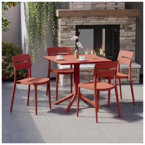 Westin Furniture Frond & Form Outdoor Square Dining Table and 4 Open Back Chairs, Red