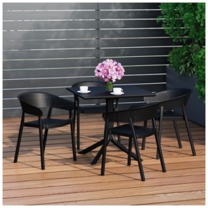 Westin Furniture Frond & Form Outdoor Square Dining Table and 4 Scoop Back Chairs, Black