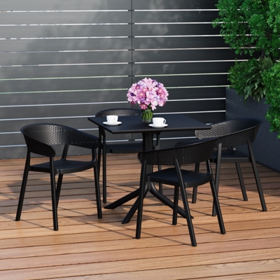 Westin Furniture Frond & Form Outdoor Square Dining Table and 4 Scoop Back Chairs, Black