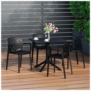 Westin Furniture Frond & Form Outdoor Square Perforated Table and 4 Chairs, Black