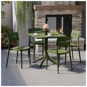 Westin Furniture Frond & Form Outdoor Square Ventilated Dining Table and 4 Chairs, Olive Green