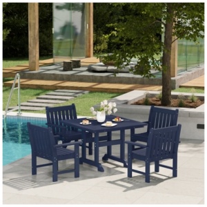 Westin Furniture Laguna Outdoor Square Dining Table and 4 Arm Chairs, Navy Blue