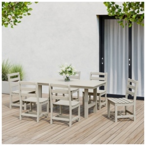 Westin Furniture Shoreside Outdoor Dining Table and 6 Armless Chairs, Sand