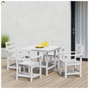 Westin Furniture Shoreside Outdoor Patio Square Table and 4 Arm Chairs, White
