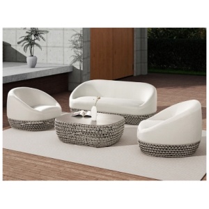 Willow Woven Oval Patio Coffee Table, Light Beige