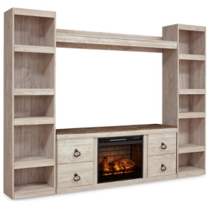 Willowton 4-Piece Entertainment Center with 60" TV Stand and Electric Fireplace Insert, Whitewash