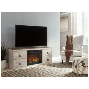 Willowton 60" TV Stand with LED Electric Fireplace Insert, Whitewash