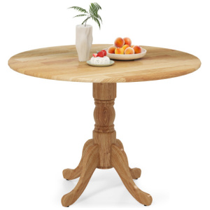 Wooden Dining Table with Round Tabletop and Curved Trestle Legs-Natural