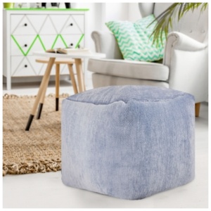 Yakar Solid Chenille Pouf, Light Blue