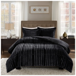 York Faux Fur King/California King Comforter Mini Set, Black