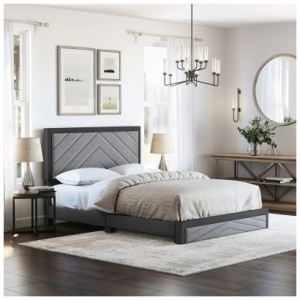 Ziggy King Upholstered Faux Leather Platform Bed, Gray/Black