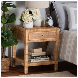 bali & pari Adelia Natural Rattan Nightstand, Natural Brown