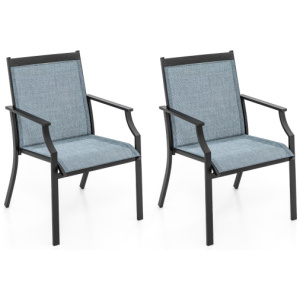 2 Piece Patio Dining Chairs Large Outdoor Chairs with Breathable Seat and Metal Frame-Blue