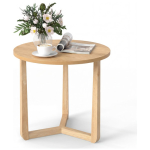 22.5 inch Round Side Table Farmhouse End Table with Sturdy Rubber Wood Legs and Triangular Structure-Natural