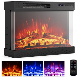 24 Inches 3-Sided Glass Electric Fireplace Heater with Remote Control