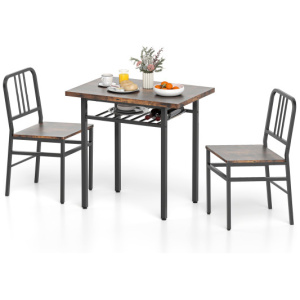 3-Piece Dining Table Set with Rectangular Kitchen Table and 2 Chairs-Rustic Brown