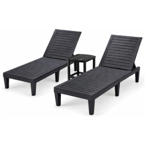 3-Piece Outdoor Adjustable Chaise Lounge Set with 2 Recliners and 1 Side Table for Garden Backyard