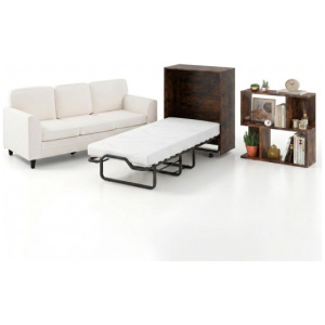3-Piece Space-Saving Living Room with Teddy Sofa, Display Bookshelf & Foldable Murphy Bed