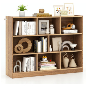 3-Tier Open Bookcase 8-Cube Floor Standing Storage Shelves-Natural