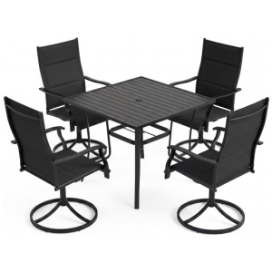 5 Pieces Outdoor Dining Set with 4 Swivel Chairs and 36 Inch Square Patio Table-Black
