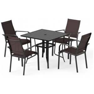 5 Pieces Patio Dining Set for 4 Outdoor Square Table and Stackable Chairs-Brown
