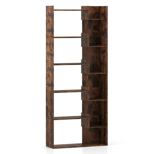 6-Tier Bookshelf Wooden Bookcase with 2 Anti-Tipping Kits Open Display Shelf-Rustic Brown