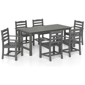 7 Pieces Outdoor Dining Table Set for 6 People 67 Inch HDPE Patio Rectangle Table and 6 Armchairs-Gray