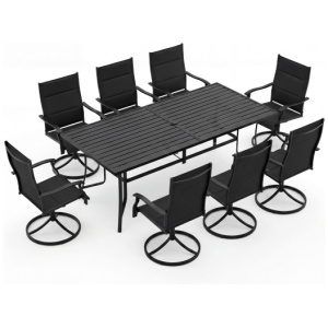 9-Piece Outdoor Dining Set for 8 with Umbrella Hole and 8 Chairs-Black