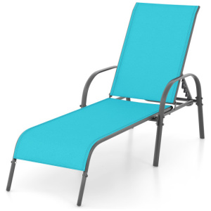 Adjustable Patio Chaise Folding Lounge Chair with Backrest-Turquoise