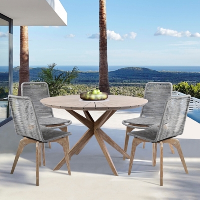 Armen Living Island Outdoor Dining Table and 4 Chairs, Gray