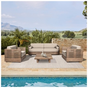 Armen Living Vivid Outdoor Sofa and 2 Chairs with Coffee Table, Taupe