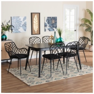 Bali & Pari Aniceta Dining Table with 4 Side Chairs and 2 Armchairs, Black