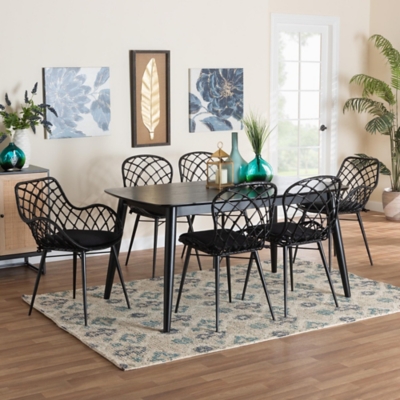 Bali & Pari Aniceta Dining Table with 4 Side Chairs and 2 Armchairs, Black