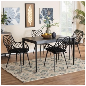 Bali & Pari Ballerina Dining Table and 4 Openwork Backrests Chairs, Black