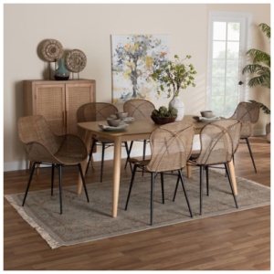 Bali & Pari Emmali Dining Table with 4 Side Chairs and 2 Armchairs, Brown/Natural