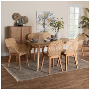 Bali & Pari Emmali Solid Dining Table with 4 Side Chairs and 2 Armchairs, Natural