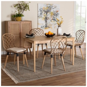 Bali & Pari Sabelle Dining Table and 4 Chairs, Gray/Natural/Off-White