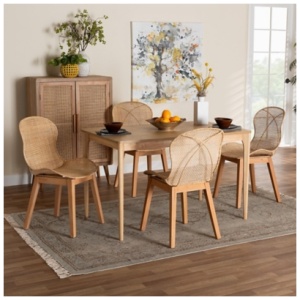 Bali & Pari Sabelle Dining Table and 4 Round Backrests Chairs, Natural