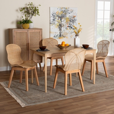 Bali & Pari Sabelle Dining Table and 4 Round Backrests Chairs, Natural