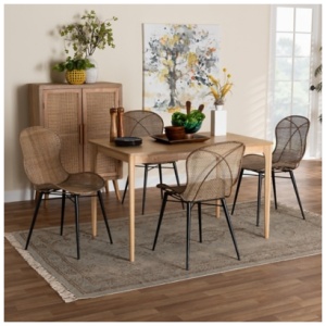Bali & Pari Sabelle Solid Dining Table and 4 Chairs, Brown/Natural