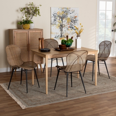 Bali & Pari Sabelle Solid Dining Table and 4 Chairs, Brown/Natural