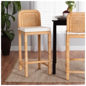 Bali & Pari Zariah Bar Height Bar Stool, Natural/Off White
