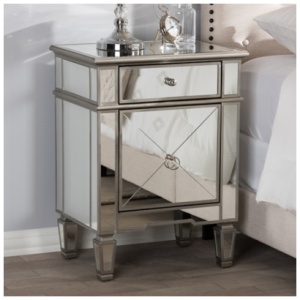 Baxton Studio Claudia Mirrored Nightstand, Silver Mirrored