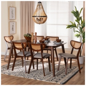 Baxton Studio Dannell Dining Table and 6 Chairs, Gray/Walnut Brown